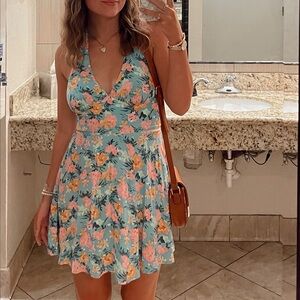 Floral Blue and Orange Dress
